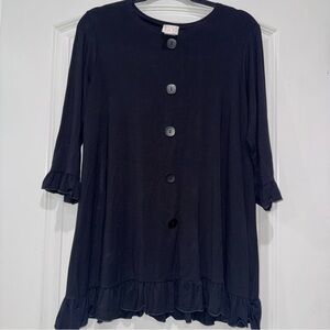 Zadie B’s Black Size Small Buttoned Tunic Flutter 3/4 Sleeved